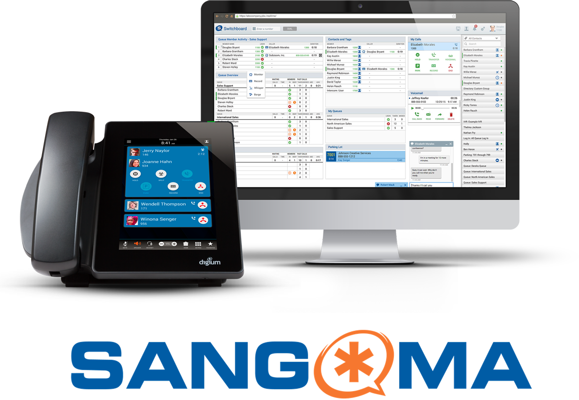 sangoma phone and dashboard with sangoma logo underneath sangoma phone and dashboard with sangoma logo underneath